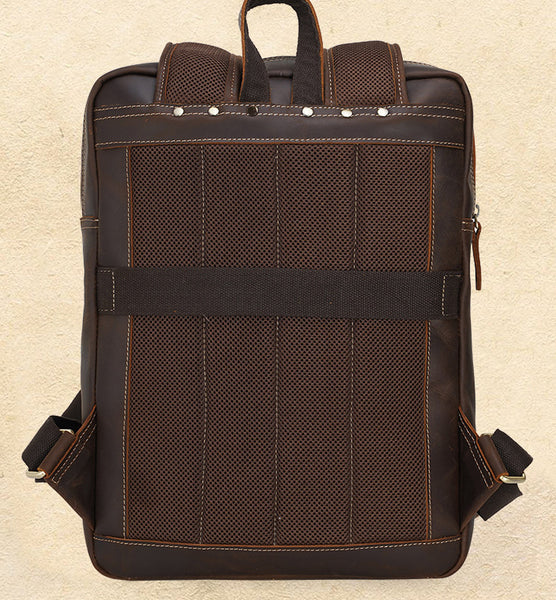 DEEPKEE original nubuck handmade full-grain genuine leather cowhide bag DEEPKEE Handcrafted Leather Commuter Cowhide Backpack #P3594BSD