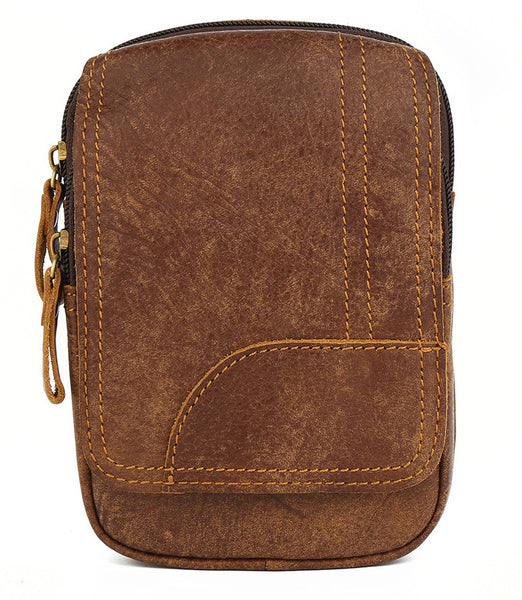 DEEPKEE original nubuck handmade full-grain genuine leather cowhide bag Leather Cowhide Frosted Brown Wear Belt Riding Site Work Waist Bag #6370