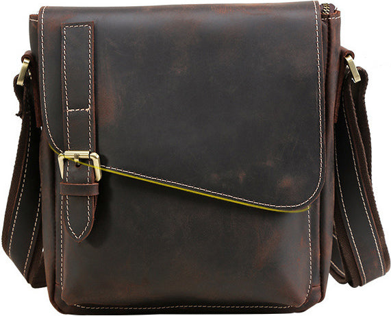 DEEPKEE original nubuck handmade full-grain genuine leather cowhide bag DEEPKEE Leather Side Bag 10 inches Messenger Bag P2112FS