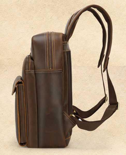 DEEPKEE original nubuck handmade full-grain genuine leather cowhide bag DEEPKEE Handcrafted Leather Commuter Cowhide Backpack #P3594BSD