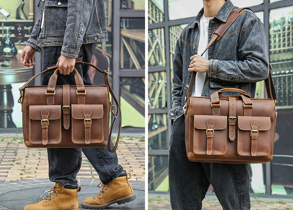 DEEPKEE original nubuck handmade full-grain genuine leather cowhide bag TOP GRAIN LEATHER BRIEFCASE BAG #3133