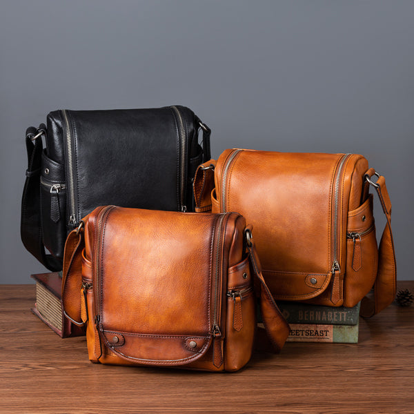 DEEPKEE original nubuck handmade full-grain genuine leather cowhide bag Square Roomy Messenger Bag #13522