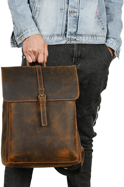 DEEPKEE original nubuck handmade full-grain genuine leather cowhide bag Travel Rucksack School Backpack No1811