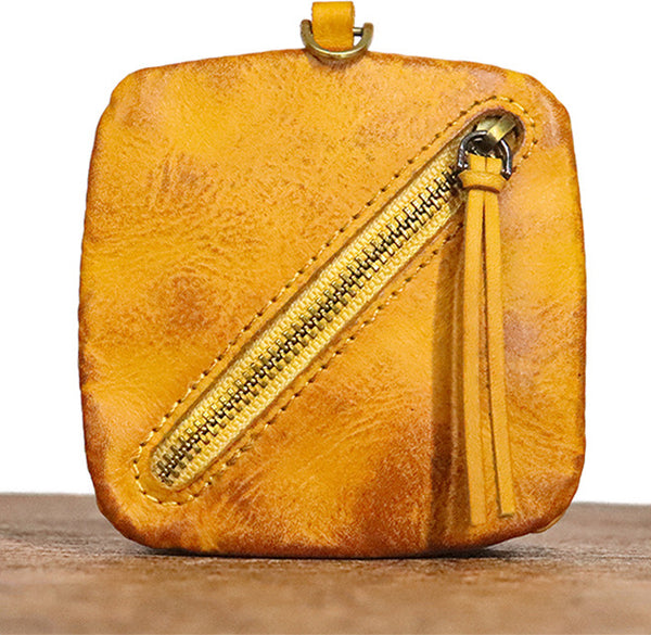 DEEPKEE original nubuck handmade full-grain genuine leather cowhide bag Cowhide vegetable tanned leather simple compact zipper coin purse organizer #SG123