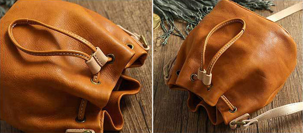 DEEPKEE original nubuck handmade full-grain genuine leather cowhide bag Deepkee leather bucket tassel bag 21030