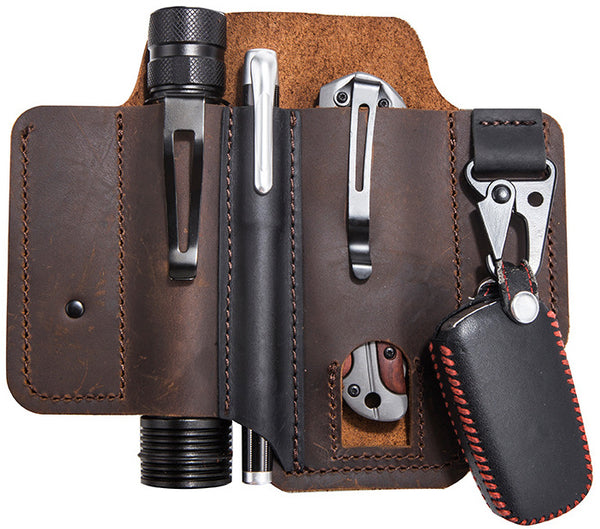 DEEPKEE original nubuck handmade full-grain genuine leather cowhide bag Outdoor Equipment EDC Tactical Tool Holster #C71