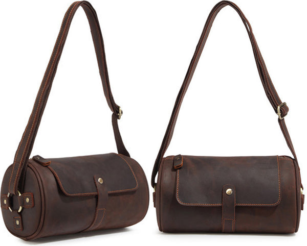 DEEPKEE original nubuck handmade full-grain genuine leather cowhide bag Vintage Leather Cylindricity Crossbody Bags No.SF061