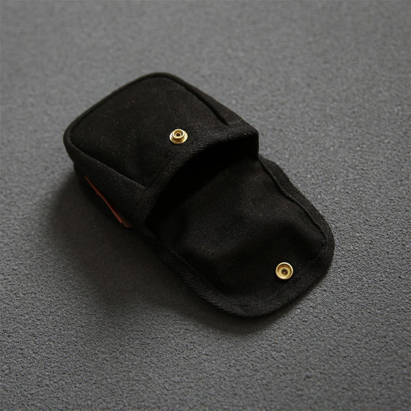 DEEPKEE original nubuck handmade full-grain genuine leather cowhide bag Retro waxed canvas mini storage bag(Cigarette Case) #FR603