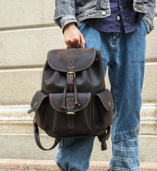 DEEPKEE original nubuck handmade full-grain genuine leather cowhide bag The DEEPKEE Vacationer Backpack #6643