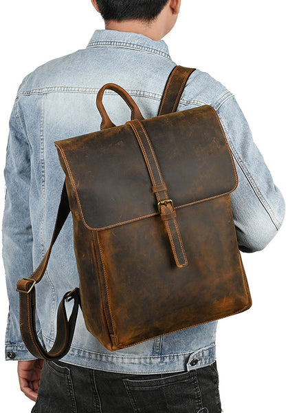 DEEPKEE original nubuck handmade full-grain genuine leather cowhide bag Travel Rucksack School Backpack No1811