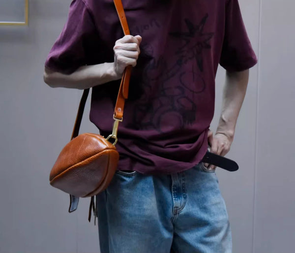 DEEPKEE original nubuck handmade full-grain genuine leather cowhide bag Fashionable Handmade Leather Chest Bag Sling Bag Sling Pack #604272