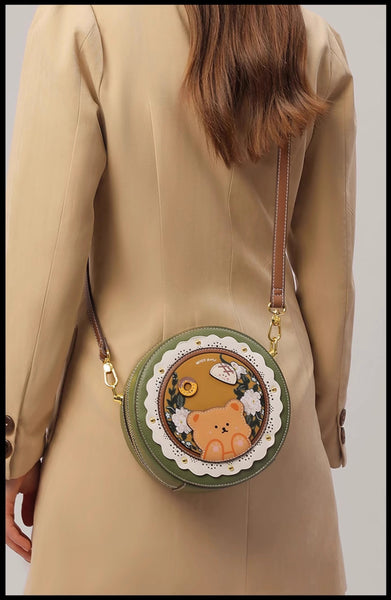 DEEPKEE original nubuck handmade full-grain genuine leather cowhide bag DEEPKEE HANDMADE LEATHER Miss Gail Luxury OOTD Round Crossbody Bag #G1144