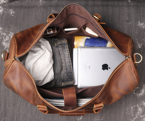 DEEPKEE original nubuck handmade full-grain genuine leather cowhide bag Wesley Crazy Horse Skin Large Travel Bag No.30181