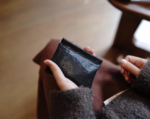 DEEPKEE original nubuck handmade full-grain genuine leather cowhide bag Handcrafted Leather Coin Purse & Card Organizer Wallet #D80591