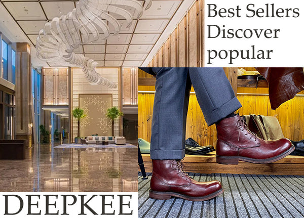 DEEPKEE original nubuck handmade full-grain genuine leather cowhide bag new tide solid colour leather Martin boots retro non-slip workwear leather shoes men #5208-001