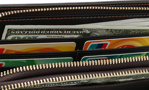 DEEPKEE original nubuck handmade full-grain genuine leather cowhide bag Deepkee Cowhide Single/Double-Layered Zip Wallet #9069