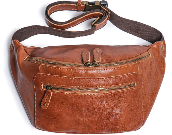 DEEPKEE original nubuck handmade full-grain genuine leather cowhide bag Outdoor cycling chest bag No.30129