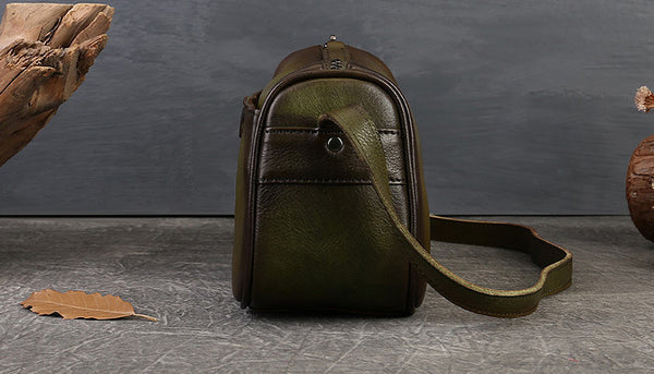 DEEPKEE original nubuck handmade full-grain genuine leather cowhide bag Unisex Leather Boston Bag No.9096