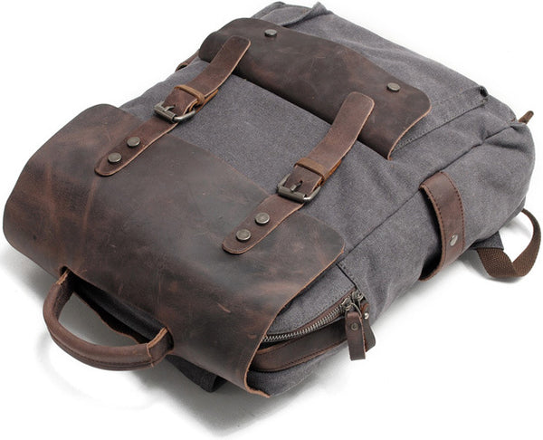 DEEPKEE original nubuck handmade full-grain genuine leather cowhide bag Vintage Waxed Canvas Backpack, Waterproof Rucksack # 8064K_1