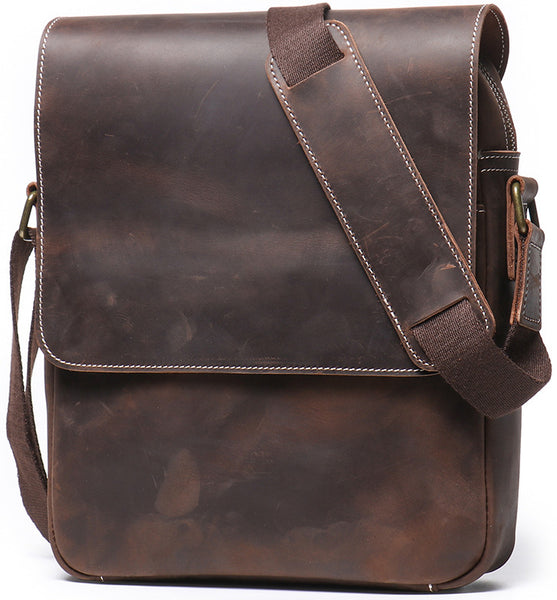 DEEPKEE original nubuck handmade full-grain genuine leather cowhide bag Best DEEPKEE Brown Leather Vertical Side Bag Courier Bag Messenger Bag 30023