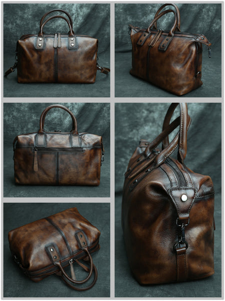 DEEPKEE original nubuck handmade full-grain genuine leather cowhide bag DEEPKEE 12'' Handbag Travel Handbag Work Handbag Duffle Bag SG016