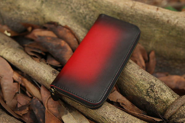 DEEPKEE original nubuck handmade full-grain genuine leather cowhide bag Deepkee Handcrafted Color Gradient Leather Long Wallet # 5415