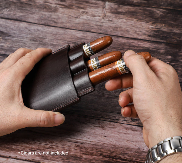 DEEPKEE original nubuck handmade full-grain genuine leather cowhide bag Best 3pcs Cool Leather cigar (loanword) Cases CF5003