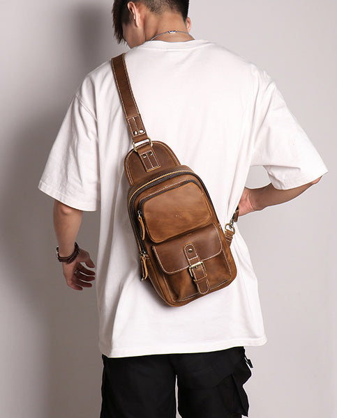 DEEPKEE original nubuck handmade full-grain genuine leather cowhide bag Advanced Sling bag No.30177