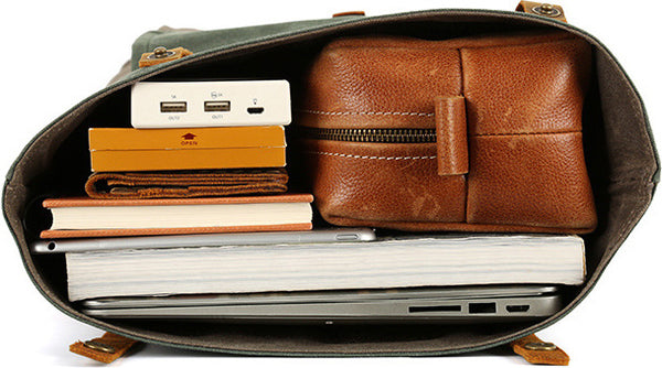 DEEPKEE original nubuck handmade full-grain genuine leather cowhide bag Deepkee Retro Travel Canvas Backpack #5191_1