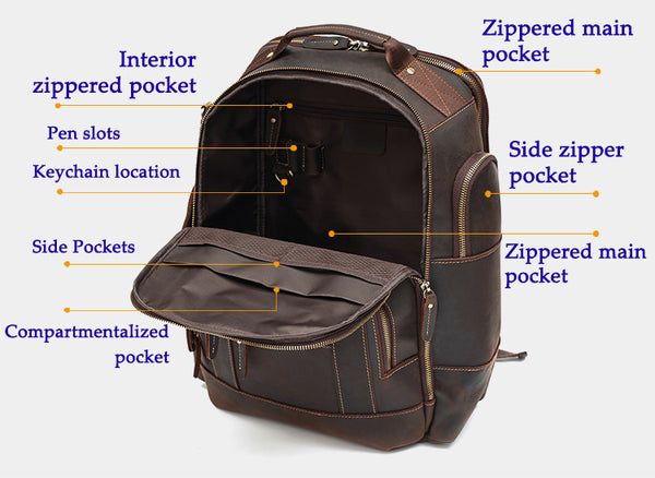 DEEPKEE original nubuck handmade full-grain genuine leather cowhide bag The Standard 15.6” Backpack #6597