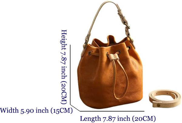 DEEPKEE original nubuck handmade full-grain genuine leather cowhide bag Deepkee leather bucket tassel bag 21030