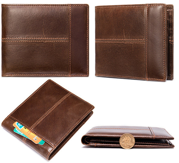 DEEPKEE original nubuck handmade full-grain genuine leather cowhide bag BIFOLD COMPACT WALLET NO.8064