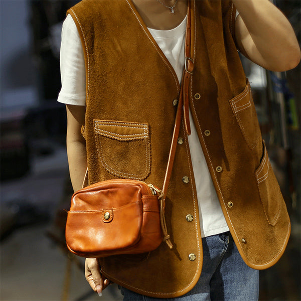 DEEPKEE original nubuck handmade full-grain genuine leather cowhide bag Horsehide washing water summary small square bags #23115