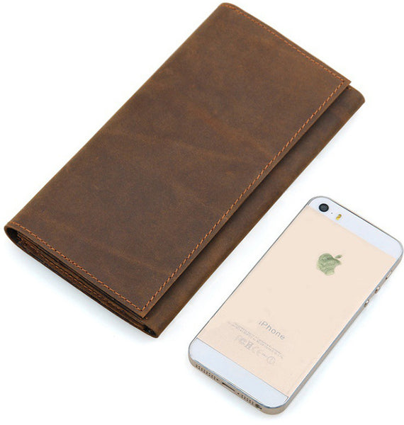 DEEPKEE original nubuck handmade full-grain genuine leather cowhide bag Deepkee Handmade Leather Bifold Long Wallet Checkbook Wallet #W8110