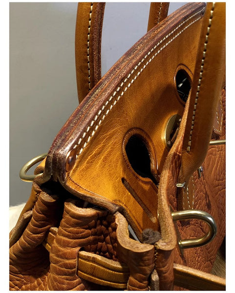 DEEPKEE original nubuck handmade full-grain genuine leather cowhide bag Shrunk Grain Cowhide Replic Faux Birkin 25 Bag #EOL-4494