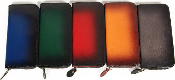 DEEPKEE original nubuck handmade full-grain genuine leather cowhide bag Deepkee Handcrafted Color Gradient Leather Long Wallet # 5415