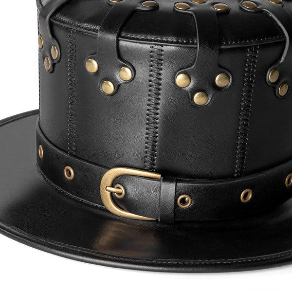 DEEPKEE original nubuck handmade full-grain genuine leather cowhide bag Black Dapper Steampunk Hat #HG144