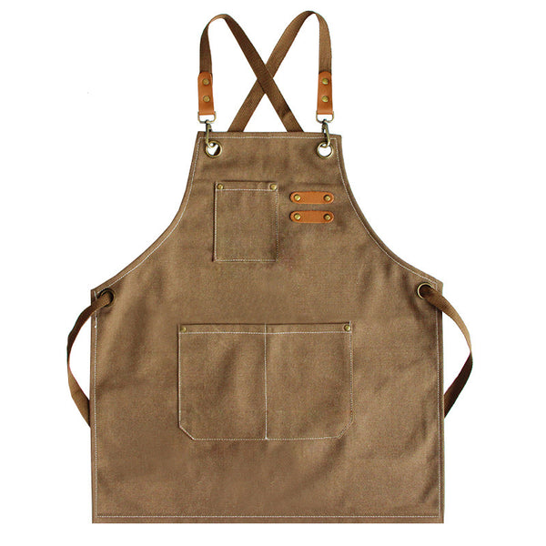 DEEPKEE original nubuck handmade full-grain genuine leather cowhide bag Coffee Maker/Chef Canvas Apron #710754