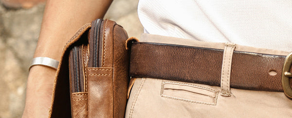 DEEPKEE original nubuck handmade full-grain genuine leather cowhide bag Leather Cowhide Frosted Brown Wear Belt Riding Site Work Waist Bag #6370