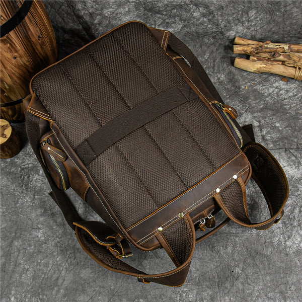 DEEPKEE original nubuck handmade full-grain genuine leather cowhide bag Dwight 18'' Cowhide Laptop Rucksack Backpack No9517