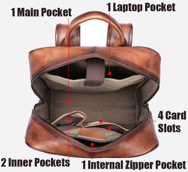 DEEPKEE original nubuck handmade full-grain genuine leather cowhide bag Brush Off Vegetable Tanned Full-grain Leather Backpack #8110