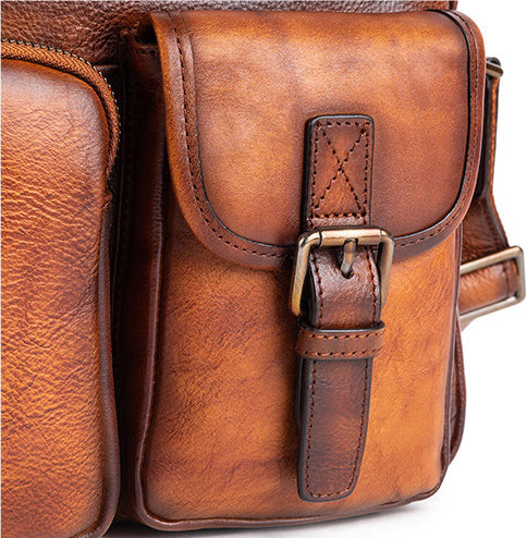 DEEPKEE original nubuck handmade full-grain genuine leather cowhide bag Vegetable Tanned full-grain Leather Crossbody Casual Bag, Hand Colored. 13669