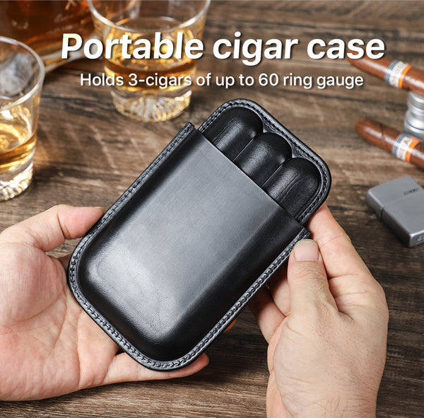 DEEPKEE original nubuck handmade full-grain genuine leather cowhide bag Best 3pcs Cool Leather cigar (loanword) Cases CF5003