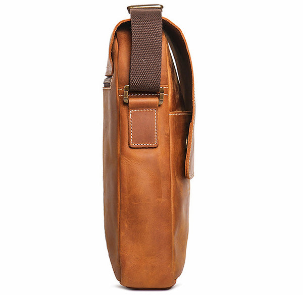 DEEPKEE original nubuck handmade full-grain genuine leather cowhide bag Best DEEPKEE Brown Leather Vertical Side Bag Courier Bag Messenger Bag 30023