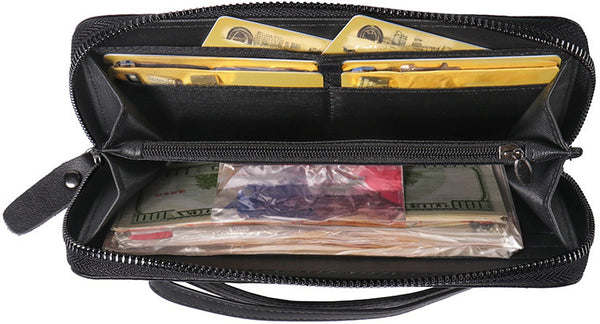 DEEPKEE original nubuck handmade full-grain genuine leather cowhide bag Checkered Cowhide Long Wallet With Wrist Strap No.J027_1