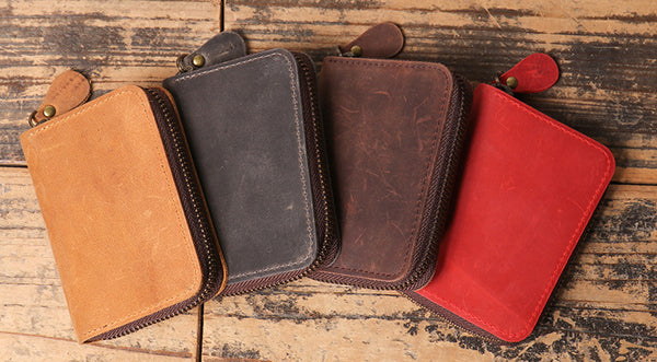 DEEPKEE original nubuck handmade full-grain genuine leather cowhide bag DEEPKEEE HANDMADE Mouth Organ Wallet/Card Holder No.J005