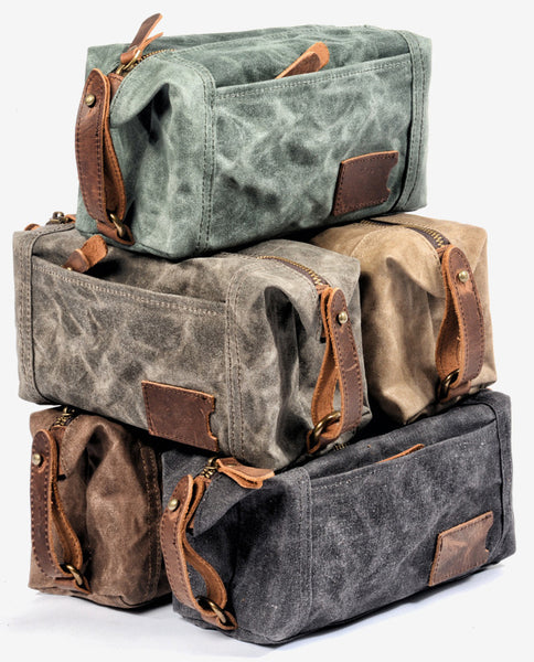 DEEPKEE original nubuck handmade full-grain genuine leather cowhide bag Canvas Leather waterproof wash bag for portable business trip, small organizer bag #6111Z