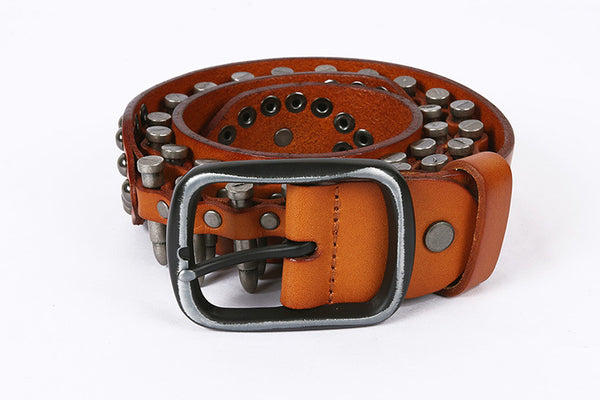 DEEPKEE original nubuck handmade full-grain genuine leather cowhide bag Hand-decorated Punk Knight Bullet Belt #21322