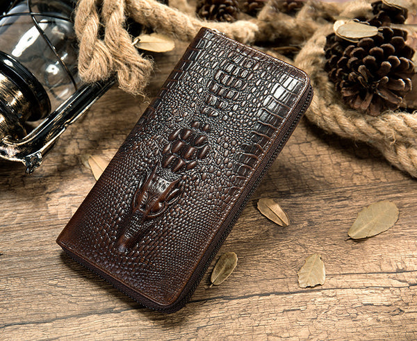 DEEPKEE original nubuck handmade full-grain genuine leather cowhide bag DEEPKEE LEATHER | Crocodile Embossed Leather Wallet NO.1232