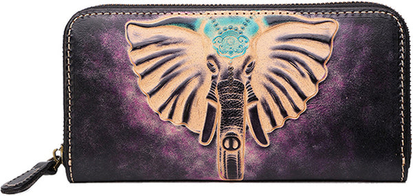 DEEPKEE original nubuck handmade full-grain genuine leather cowhide bag Tooled Ganesha Elephant God Handmade Leather Wallets #201123
